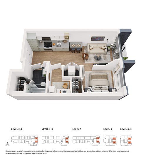 Floor plan for 1 bed, 1 bath, 450 sqft